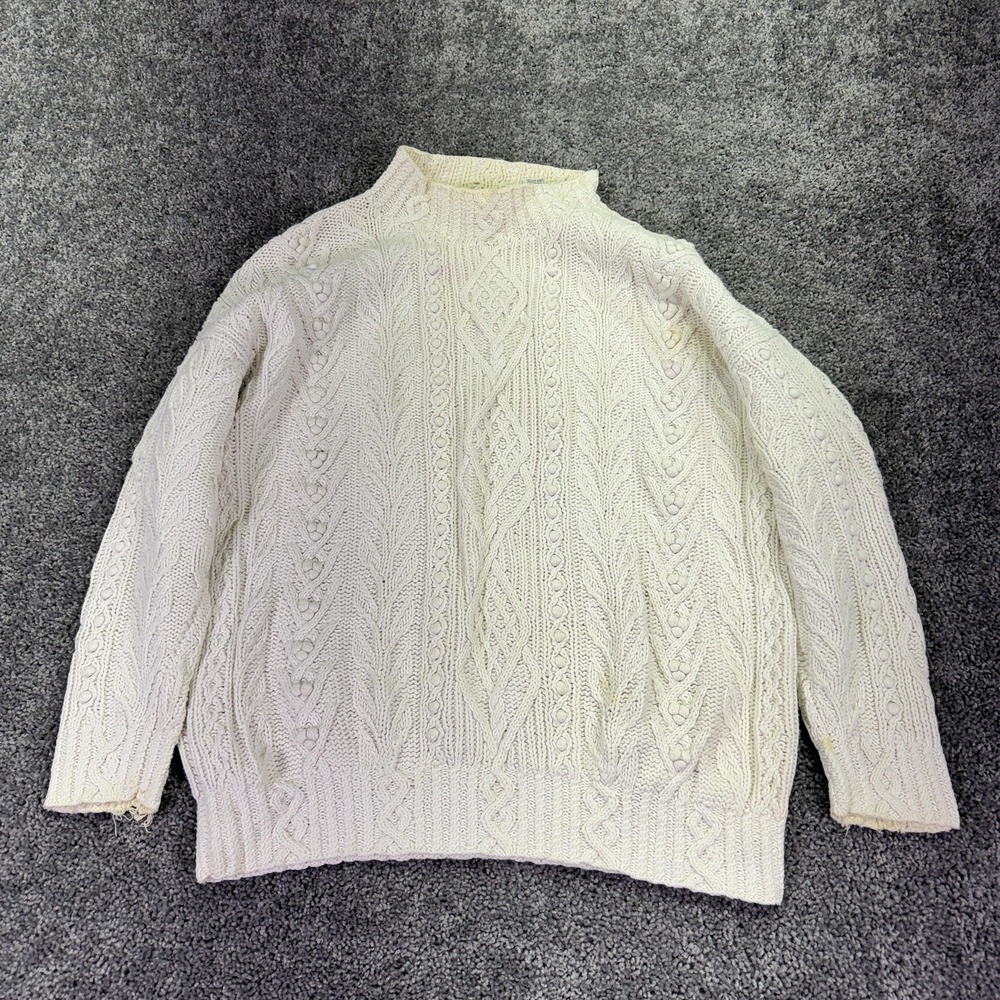Vintage Express Sweater Womens Medium White Cable Knit Mock Neck Heavyweight